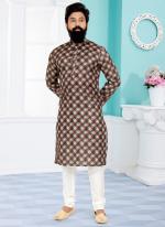 Dhupion Silk Coffee,black Festival Wear Printed Readymade Kurta Pajama